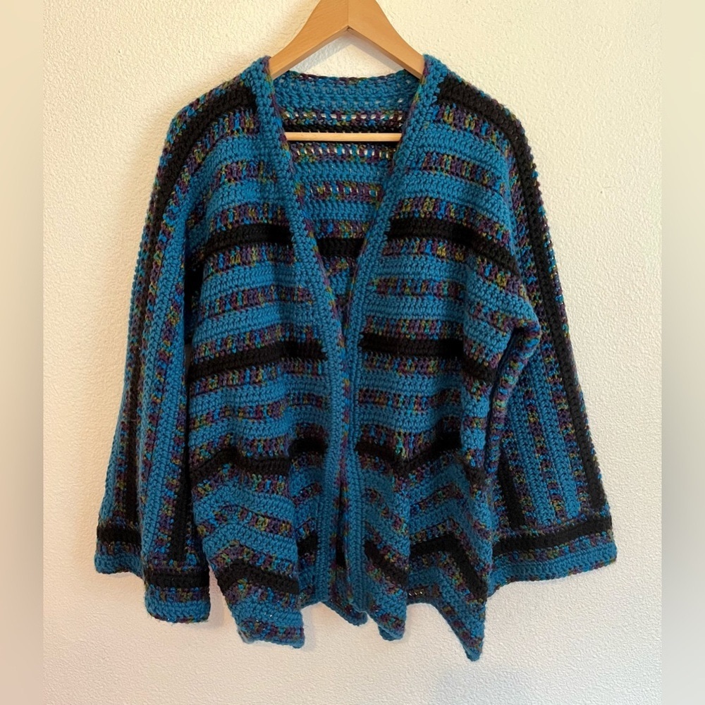 Handmade Crochet Boho Open Cardigan Sweater Bell Sleeves L/XL